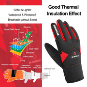 Black and red glove with thermal insulation features on a white background