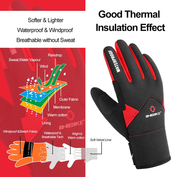 Black and red glove with thermal insulation features on a white background