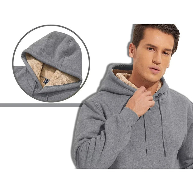 Gray hoodie with sherpa lining and drawstring