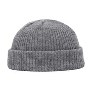 Gray knit beanie on a white background
