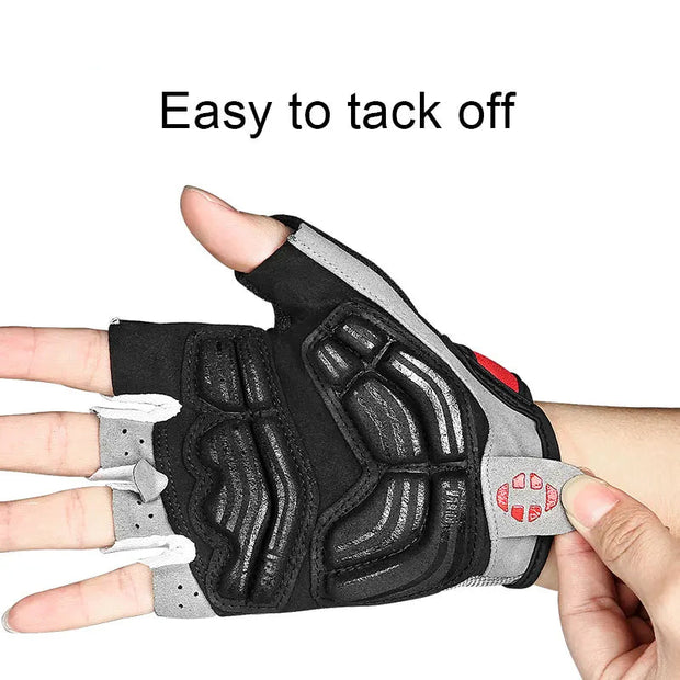 Half-finger glove with text 'Easy to tack off' on a white background