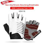Two gloves with different designs on a white background, featuring text about features and product code.