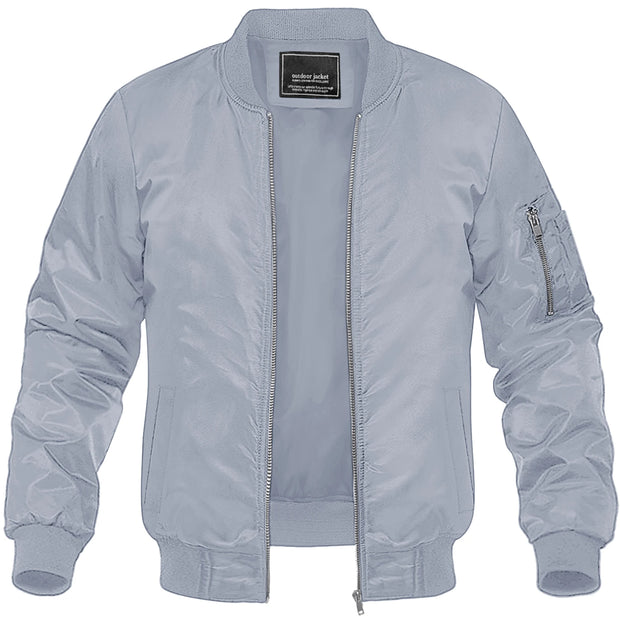 Light gray bomber jacket on a white background